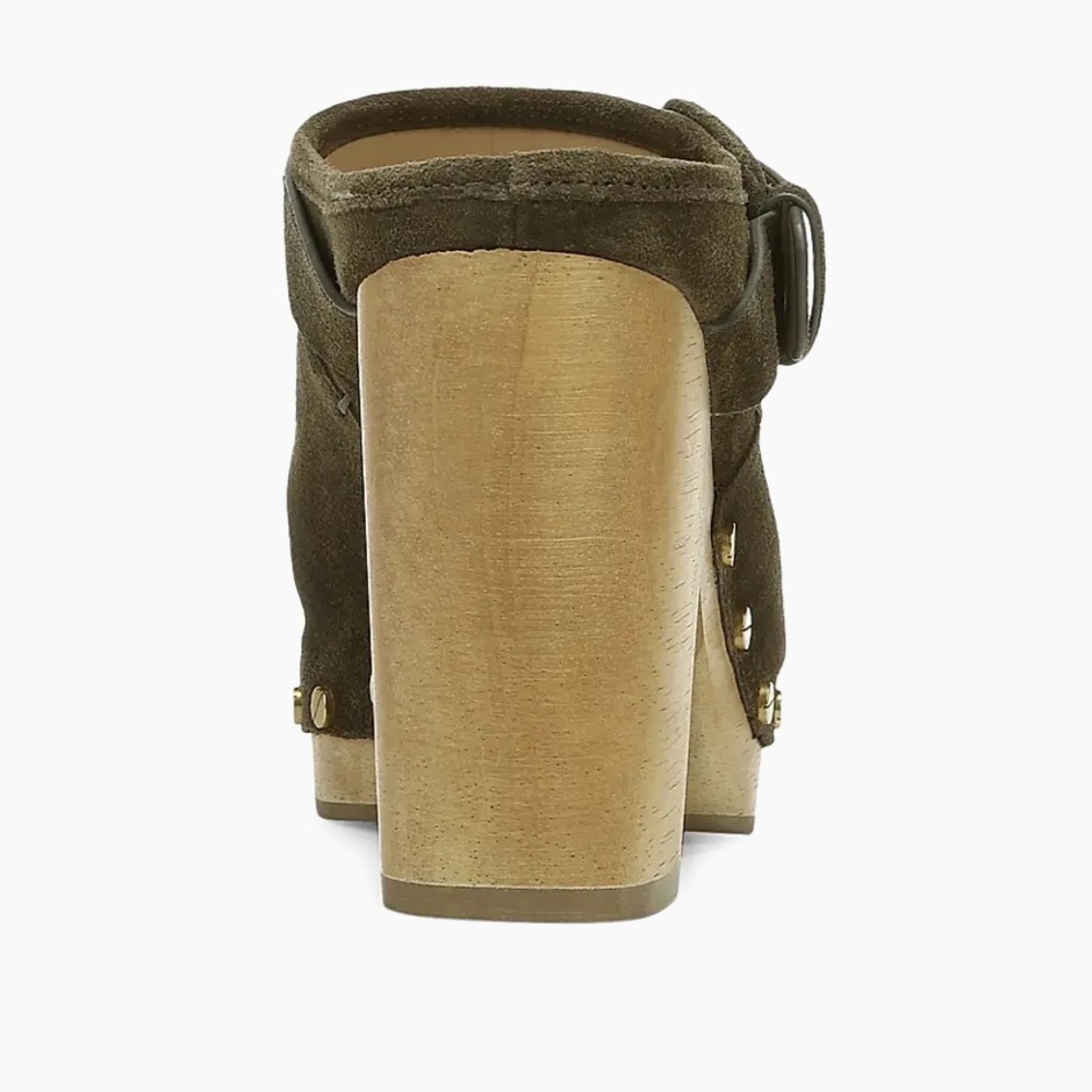 NEW Veronica Beard Boho Olive Army Green Suede Mules with Wooden Heel - Picture 5 of 6